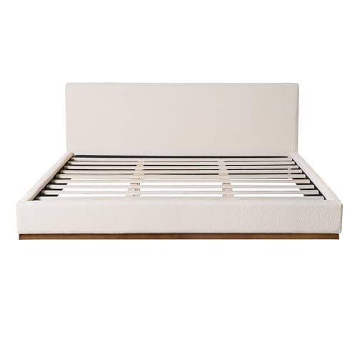 Merax King Size Bed Frame, Elegant Fabric Upholstered Platform Bed with Tall Padded Headboard for Bedroom, Solid Wood Slats Support, No Box Spring Needed, Easy Assembly, White 3