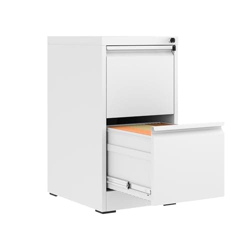 FLIXELIO 2 Drawer File Cabinet with Lock,Metal Vertical Filing Cabinets for Home Office,Heavy Duty File Storage Cabinet for Letter/Legal/A4/F4 Size File,Assembly Require (White, Vertical 2 Drawer)