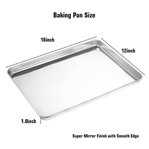 Wildone Baking Sheet & Rack Set [2 Sheets + 2 Racks], Stainless Steel Cookie Pan with Cooling Rack, Size 16 x 12 x 1 Inch, Non Toxic & Heavy Duty & Easy Clean 4