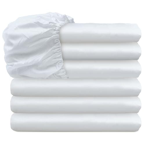 Twin Fitted Sheets Only - Deep Pocket White Sheets Bulk 6 Pack for Home, Air Bnb Essentials, Massage Table, Hospital Bed - Made of Microfiber Fabric for Soft Feel