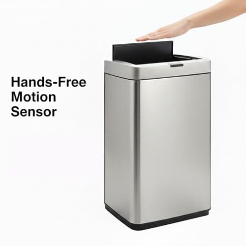 ELPHECO 13.2 Gallon Trash Can with Lid Motion Sensor, 50 Litre Brushed Stainless Steel Kitchen Trash Can Automatic with 10 Bags, Upgraded Silent-Closing, Fingerprint-Resistant, Kitchen, Office, Silver 7