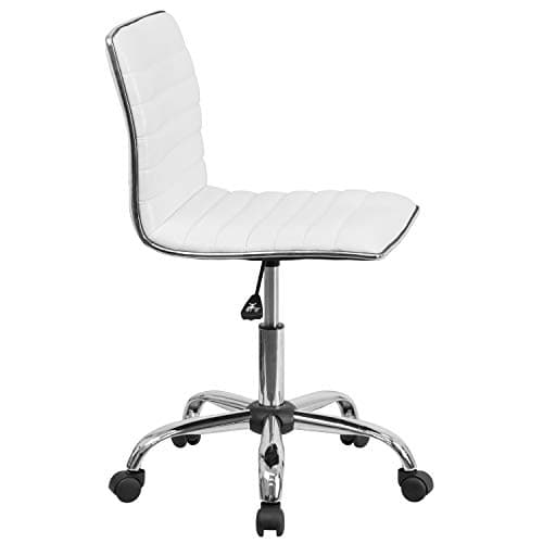 Flash Furniture Alan Low-Back Ribbed Upholstered Vinyl Swivel Desk Chair with Padded Seat, Modern Adjustable Height Padded Office Chair, White 6