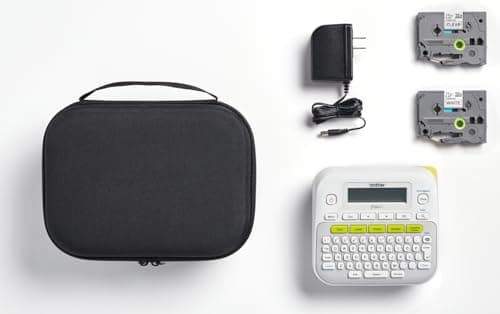 Brother PT-D210SV Monochrome Label Maker Bonus Bundle Comes with a Protective Carrying case, an Adapter, and Two Sample Genuine TZe Label Tapes for Added Value. 2