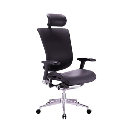 GM Seating Dreem Genuine Leather Ergonomic Office Chair - Lumbar Support, Modern Executive chair for Home and Office - Comfortable Desk Chair with Headrest, Ratchet Back, 4D Adjustable Armrest - Black