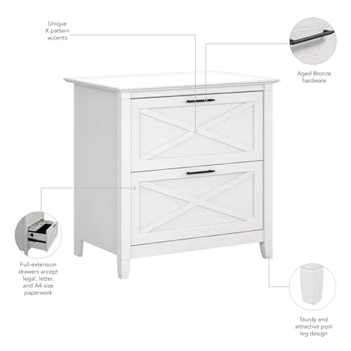 Bush Home Key West 2 Drawer Lateral File Cabinet in Pure White Oak, Document Storage for Home Office, Accent Chest with Drawers 5