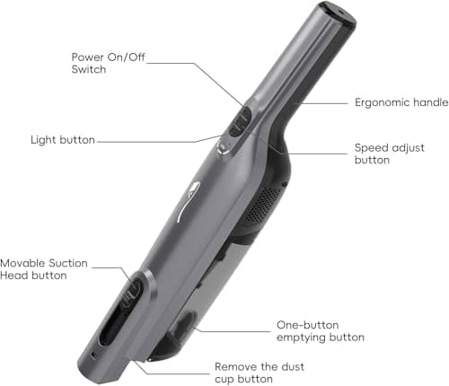 AYONTIN Cordless Handheld Vacuum, Lightweight Portable Hand Vacuum Cleaner with LED Light,Rechargeable Hand Held Vacuum with Charging Dock, Powerful Suction for Office, Home,Car,Silver 8