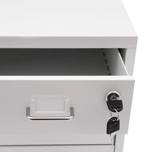 FUODIHEE 3 Drawer File Cabinet with Wheels, Vertical Mobile Office Metal Storage Cabinet with Lock, Office File Cabinet Under Desk for Home Office, 11x16x18.3in (White) 6