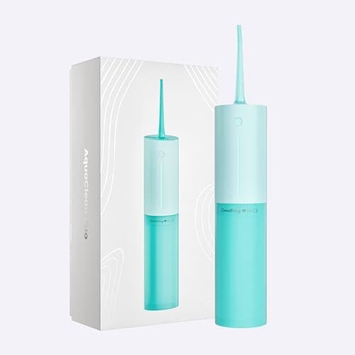 SOMETHING NICE AquaClean Duo Water Flosser - Portable, Waterproof, Includes Nozzles, Magnetic Charger, & Travel Bag | Dentist Designed Cordless Flosser for Teeth Cleaning Ideal for Braces (Teal)