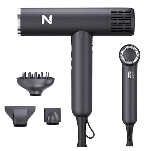 Natrial Ionic Professional Hair Dryer with Diffuser for Curly Hair,1600W&110000RPM High Speed Blow Dryer for Women,Fast Drying,Lock Function,Low Noise,Lightweight for Home Travel Salon,Steel Gray