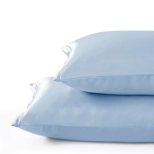 HommxJF Light Blue Satin Pillowcases with Zipper （20x26）,Standard Size Pillowcases Set of 2, Light Blue Silk Pillowcase for Hair and Skin 5
