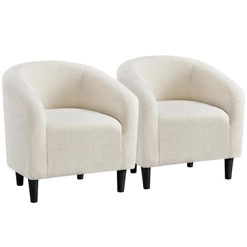 Yaheetech Barrel Chairs, Furry Accent Chairs with Soft Padded Armrest for Living Room Bedroom Waiting Room Office, Set of 2, Ivory
