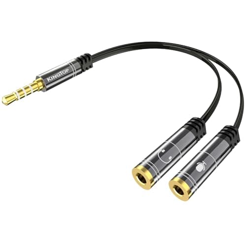 KINGTOP 3.5mm Headphone Mic Splitter Adapter - [1 Male to 2 Female] Headset Splitter Compatible with PC Gaming Headsets - TRRS Audio & Microphone Y Cable for Laptop, PS4, Xbox One, Android 8
