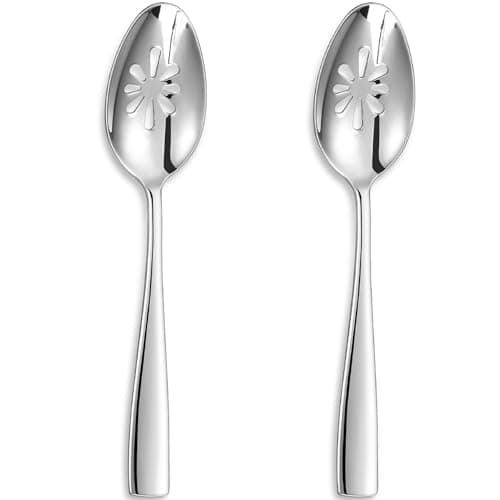 KEAWELL Premium Louis Serving Utensils, 18/10 Stainless Steel, Squared Edge Design, Mirror Finish, Dishwasher Safe (Slotted Spoons, Set of 2)