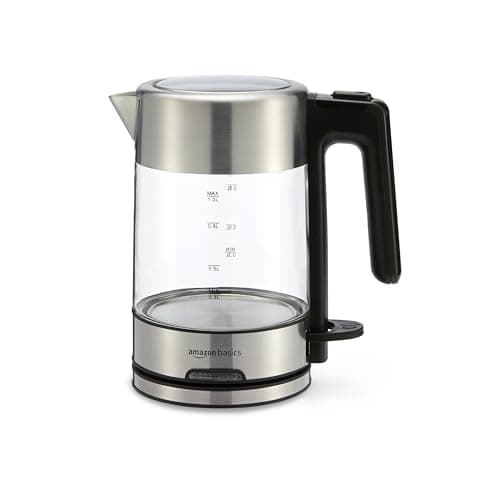 Amazon Basics Electric Kettle with Glass Carafe for Tea and Coffee, Fast Boiling, Auto Shut-Off, Boil-Dry Protection, Temperature Control, Removable Filter, 1 Liter, 1500W, BPA-Free
