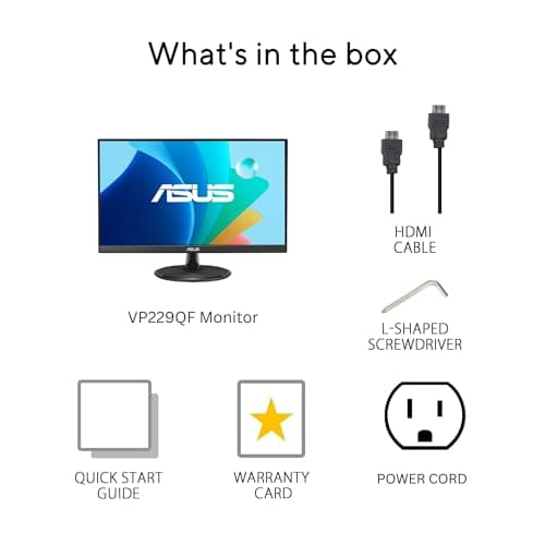 ASUS VP229Q 21.5” Monitor, 1080P Full HD, 75Hz, IPS, FreeSync/Adaptive-Sync, Eye Care, HDMI DisplayPort VGA, Frameless, VESA Wall Mountable Black 8