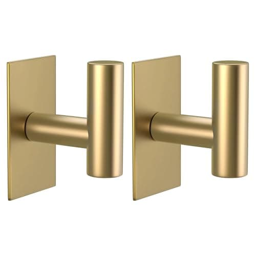 VAEHOLD Wall Towel Hooks, Heavy Duty Sticky Holder Waterproof Towel Hooks for Hanging Coat, Clothes, Closet Hook Wall Mount for Kitchen (Gold, 2 Pack)