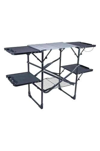GCI OUTDOOR Slim-Fold Cook Station | Portable Folding Kitchen Table with a Heat Resistant Tabletop, 4 Side Tables & Storage Rack, Perfect for Picnics & Camping Trips