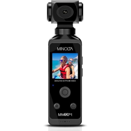 Minolta 4K Ultra HD Pocket Camcorder – WiFi Enabled Action Camera with 16MP Photos, 170° Wide Angle Lens, 270° Rotating Head, Slow Motion, 1.3-inch Display - 16GB Card & Waterproof Case (Black)