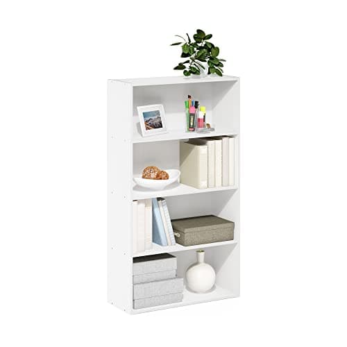 Furinno PASIR Book Shelf, 4-Tier Bookshelf, Bookcase with Open Shelf, 9.4 x 23.6 x 41.7, for Living Room, Bedroom, Home Office, White