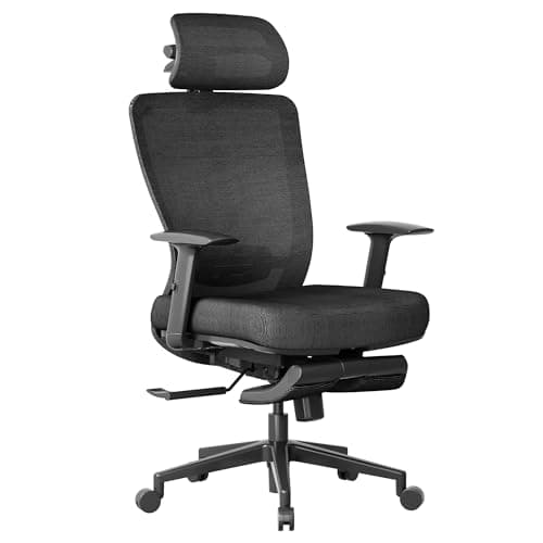 FLEXISPOT OC3 Cloud Ergonomic Office Chair with Footrest, Mesh Back Computer Chair, Home Office Desk Chairs, with Adjustable Lumbar Support/3D Headrest/Reliable Base, Elastic Foam Seat, Black, Cloud-F