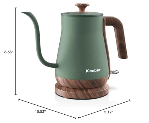Keebar Gooseneck Electric Kettle, Electric Tea Kettle Stainless Steel, Pour over kettle for Coffee, 1000W Hot Water Kettle Electric Auto Shut Off, 0.8L, Wood-like Grain Finish Handle, Matcha Green 8