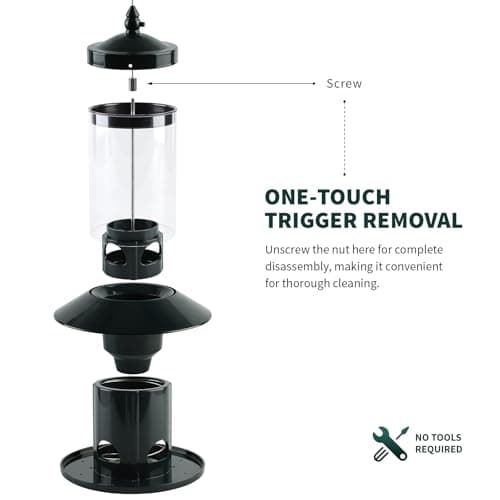 Squirrel Proof Bird Feeder - 360° Feeding Perch Tray for Outdoor Hanging Wild Bird Seeds, Dark Green. 7