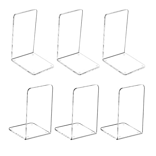 MerryNine MerryNine Acrylic Book Ends 6pcs for Shelves, Clear Bookends for Shelves, Books end Organizer, Book Holder Stand Decorative, Book Stoppers for Heavy Duty Books (Plastic Acrylic_3 Pairs)