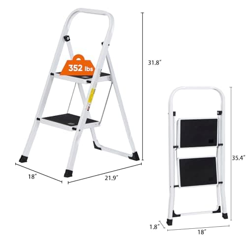ZENY 2 Step Ladder Folding Step Stool with Wide Anti-Slip Pedal, Convenient Handgrip, Portable Steel Step Stool, Sturdy Steel Ladder for Household and Office 5
