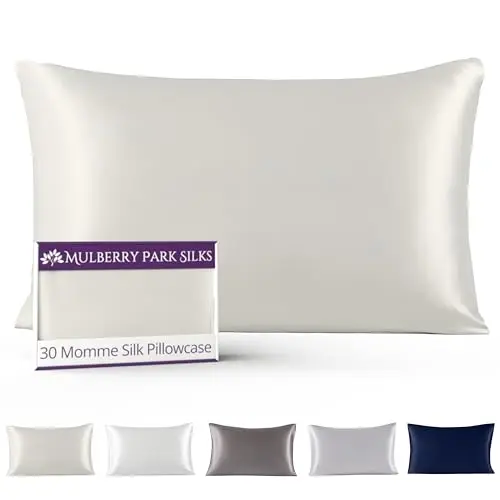 Mulberry Park 30 Momme 100% Pure Mulberry Silk Pillowcase - Luxury Charmeuse Weave for Hair and Skin, Cooling Silk Pillow Cover for Beauty Sleep - Standard Size 20''x26'' / Ivory
