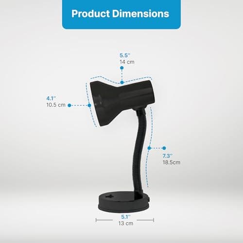 Xtricity LED Desk Light, 360° Adjustable Gooseneck, Home and Office Lamp with 7W A19 Bulb, 120V, On/Off Switch, 14” Height - Reading Lamps for Bedside Table, College Dorm (Black Finish) 7
