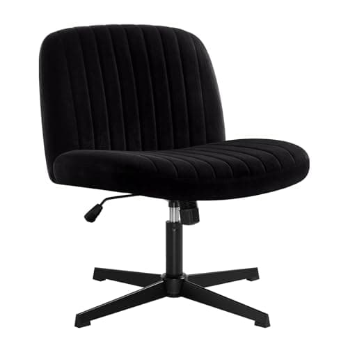 IWMH Criss Cross Chair, Cross Legged Office Chairs no Wheels, Armless Wide Seat Desk Chair with Adjustable Height for Home, Vanity, Bedroom (Black)