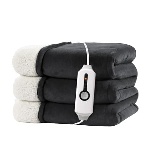 RALYSUN Electric Heated Blanket Twin Size 62"x84" - Dual-Sided with Microplush & Sherpa Fabric, 4 Heat Settings & 10 Hours Auto Off, Machine Washable - Iron Gray