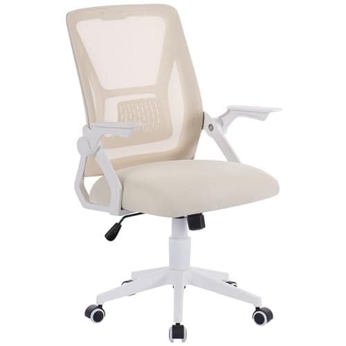VECELO Mid-Back Swivel Ergonomic Office Chair with Adjustable Arms Mesh Lumbar Support for Computer Task Work, Beige