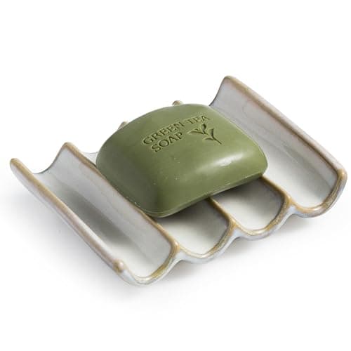 Cormomu Soap Dish with Self Drain Fluted Design, Bar Soap Holder for Bathroom, Japanese Soap Tray for Shower, Bathroom and Kitchen Sink Organizer, Ceramic Soap Saver, White