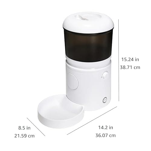 Amazon Basics Automatic Cat Feeder with Programmable Voice Recorder, Slow Feed, Portion Control, 4L Capacity, White 6
