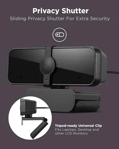 Lenovo Essential Full HD 1080P Webcam, Dual Microphone, No Driver 1.8m USB 2.0, Wide-Angle, Tilt-Control, 360-Degree Rotation, Black 6