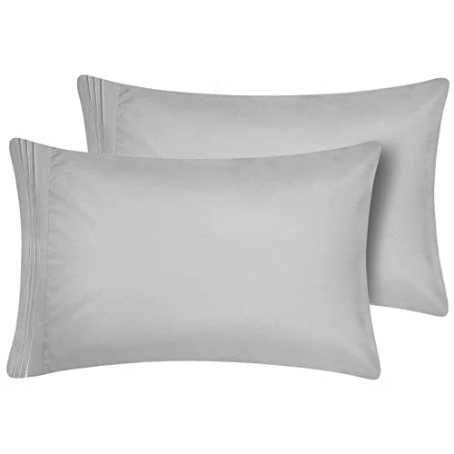 CozyLux Pillow Cases Queen Set of 2 Luxury 1800 Series Double Brushed Microfiber Bed Pillow Cases Embroidered 2 Pack 20x30 inches, Light Grey/Gray Pillow Covers with Envelope Closure