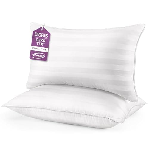 DIORIS Pillows Queen Size Set of 2 - Luxury Hotel Bed Pillows for Sleeping, Supportive Side Sleeper Pillow for Neck and Shoulder Pain Relief, Down Alternative Fill for Back, Stomach Sleepers