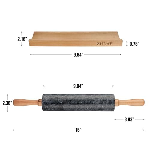 Zulay Kitchen 17-Inch Marble Rolling Pin With Stand - Polished Marble Rolling Pins For Baking - Long Rolling Pin Marble With Beechwood Handle - Non-stick Roller Pin For Baking Pastries, Bread & Pizza 5