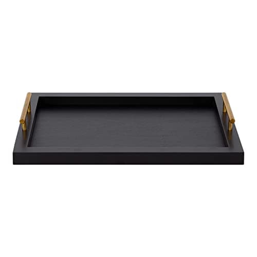 Kate and Laurel Halsey Rectangle Decorative Wooden Tray with Polished Metal Handles; 17 x 13; Black and Gold; Modern Glam Wood Rectangular Serving Tray for Display or Decoration 6