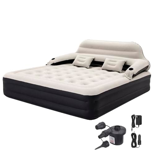Outraveler King Size Air Mattress with Headboard and Pump, Inflatable Bed Blow Up Mattress