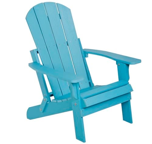 SUPER DEAL Outdoor Folding Chair, Plastic Adirondack Chair, Wooden Textured Weather Resistant HDPE Chairs for Patio, Fire Pit, Deck, Yard, Garden, Lawn, Beach, 380lb Weight Capacity - Blue