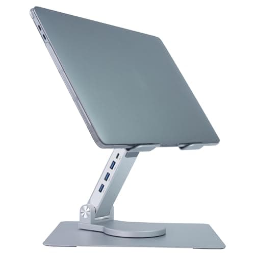 Vanli's Adjustable Laptop Stand With 360 Rotating Base, Foldable Ergonomic Riser for Desk, Swivel Computer Stand for Tablet, Metal Holder Collapsible, Fits 13-17" MacBook