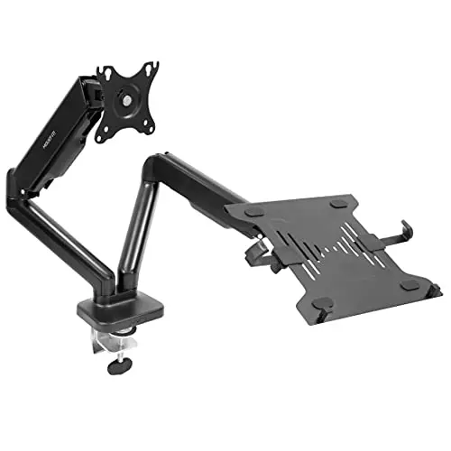 Mount-It! Monitor and Laptop Desk Mount, Height Adjustable Dual Arm Stand with Vented Laptop Tray, Fits Laptops up to 17 Inch and 13–27 Inch Monitors, VESA 75x75 & 100x100, Clamp or Grommet Mount
