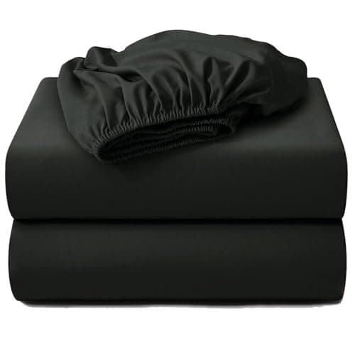 Hotella 2PC Twin Fitted Sheet Only,39x75inch,100% Microfiber Ultra Soft Hotel Quality Bottom Sheet,14" Deep Pocket,Wrinkle and Fade Resistant,Black