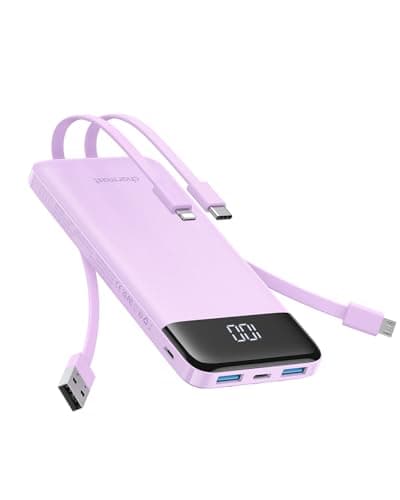 charmast Portable Charger with Built in Cables, 10000mAh Slim Power Bank, 15W USB C in&Out Port High Speed Charging External Charger, Battery Pack Compatible with iPhone 16 15 13 Samsung Google iPad