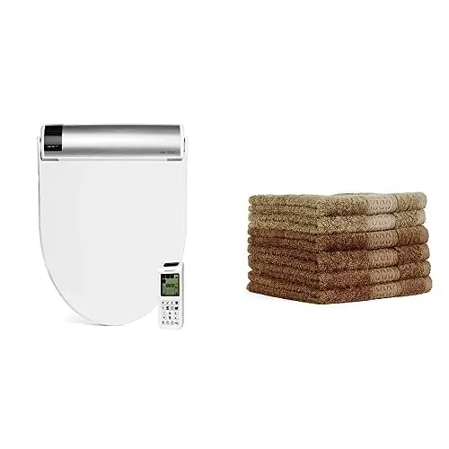 Bio Bidet BB2000 Round White Bidet Toilet Seat and 12 Reusable Bidet Towelettes