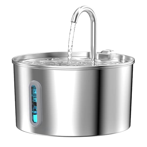 Cat Water Fountain Stainless Steel: 2.2 L Cat Fountain for Drinking - Automatic Pet Water Fountain for Cats Inside - Metal Cat Dog Water Dispenser Bowl with Faucet Water Level Window Ultra Quiet Pump
