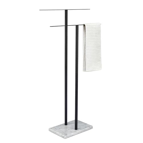 Standing Towel Racks for Bathroom: Floor Free Standing Towel Rack for Bath Towel Sturdy Marble Stand, Black, 33.86 Inches