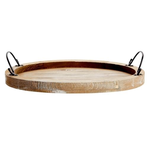 Farmlyn Creek Serving Tray for Coffee Table Decor - 15.8" x 10.8" x 1.3", Oval, Wood Color, Rustic - Decorative Wooden Tray with Handles - Farmhouse Table Decor 8
